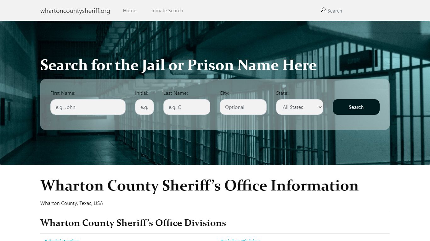 Wharton County Sheriff - Search for the Jail or Prison Name Here